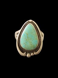 Vintage Native American Sterling Silver Turquoise Color Ring, Size 5