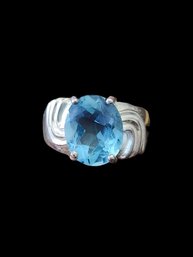 Vintage Sterling Silver Aquamarine Color Faceted Stone Ring, Size 6.5