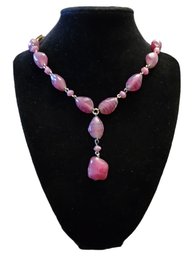 Purple Stone Beads With Silver Tone Necklace