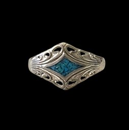 Vintage Southwestern Style Turquoise Color Inlay Ring, Size 9