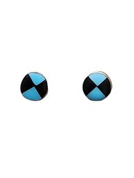 Vintage Sterling Silver Blue/Black Inlay Stud Earrings