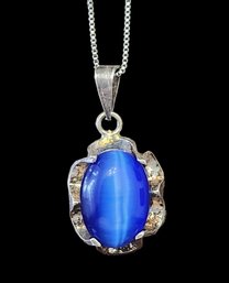 Gorgeous Vintage Mexican Sterling Silver Blue Tiger's Eye Necklace