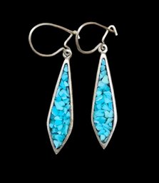 Vintage Sterling Silver Turquoise Inlay Dangle Earrings