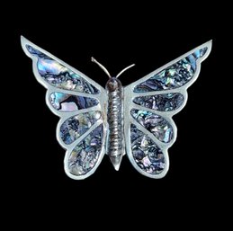 Beautiful Taxco Mexico Abalone Sterling Silver Butterfly Brooch