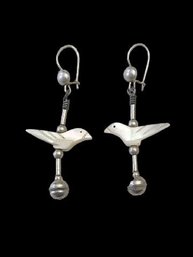 Vintage Native American Sterling Silver Mother Of Pearl Bird Earrings