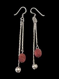 Vintage Sterling Silver Coral Dangle Earrings