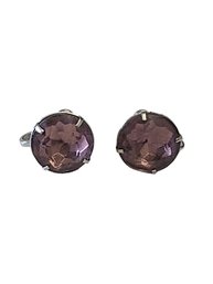 Vintage Sterling Silver Amethyst Color Stone Screw On Earrings