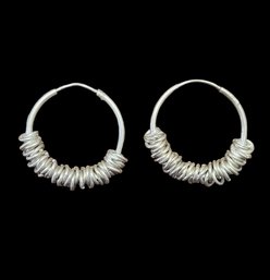 Vintage Sterling Silver Artisan Hoop Earrings