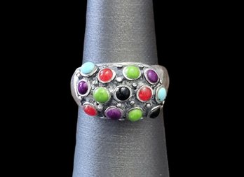 Gorgeous Vintage Sterling Silver Multi Color Ring, Size 7