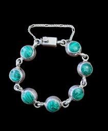 Gorgeous Vintage Sterling Silver 950 Taxco Malachite Bracelet