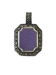 Vintage Sterling Silver Marcasite Purple Color Pendant