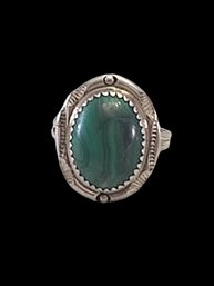 Vintage Native American Sterling Silver Malachite Ring, Size 8.5