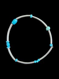 Sterling Silver Turquoise Color Beaded Stretchy Bracelet