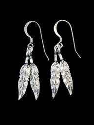 Vintage Sterling Silver Feather Dangle Earrings