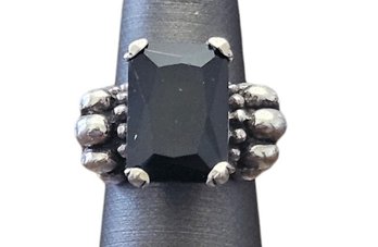 Vintage Sterling Silver Onyx Stone Ring, Size 4.5