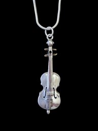 Vintage Italian Sterling Silver Chain W/ Mexican Violin Pendant