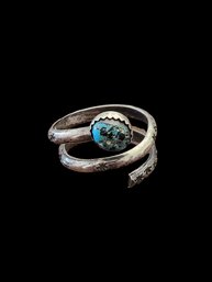 Vintage Sterling Silver Turquoise Color Spiral Ring, Size 10