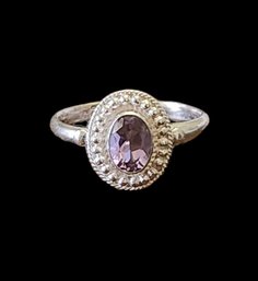 Vintage Sterling Silver Amethyst Color Ring, Size 7