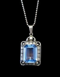 Vintage Designer MSCO Sterling Silver Rectangular Blue Stone Necklace