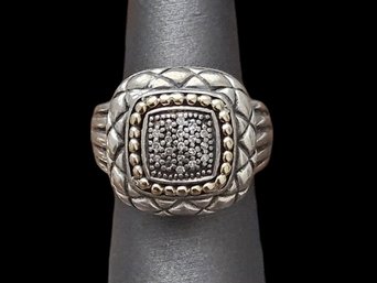 Vintage TOWN & COUNTRY 14K Gold And Sterling Silver Diamond Square Face Ring, Size 6