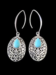 Vintage Sterling Silver Turquoise Color Dangle Earrings