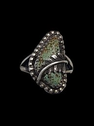 Beautiful Vintage Native American Sterling Silver Green Turquoise Ring, Size 5.5