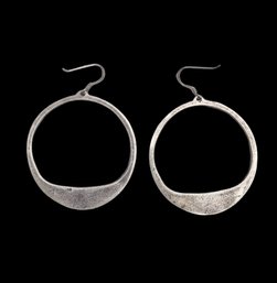 Vintage Native American Sterling Silver Turquoise Inlay Hoop Earrings