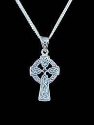 Vintage Italian Sterling Silver Celtic Cross Pendant Necklace