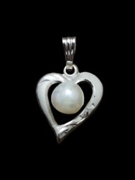 Vintage Sterling Silver Pearl Heart Pendant