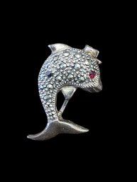 Vintage Sterling Silver Marcasite Dolphin Pin/Brooch
