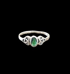 Vintage Sterling Silver Emerald Color Stone Ring, Size 9