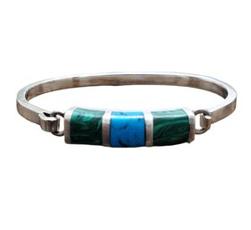 Gorgeous Vintage Mexican Sterling Silver Malachite Turquoise Bracelet