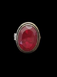 Vintage Sterling Silver Ruby Color Faceted Stone Ring, Size 6