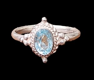 Sterling Silver Ring With Aquamarine Stone, Stamped 925