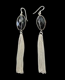 Vintage Sterling Silver Black Dangle Earrings