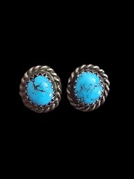 Vintage Native American Sterling Silver Turquoise Color Stud Earrings