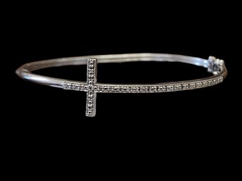 Vintage Sterling Silver Clear Stones Cross Bracelet