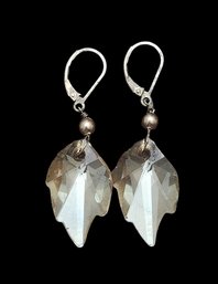 Vintage Sterling Silver Faceted Light Brown Clear Dangle Earrings