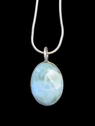 Vintage Sterling Silver Rope Necklace W/ Polished Natural Larimar Pendant