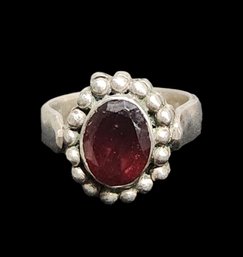 Sterling Silver Red Stone Ring, Size 5