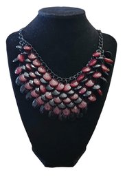 Black Choker Bib Necklace With Dark Red And Black Beads