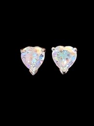 Vintage Sterling Silver Iridescent Heart Earrings