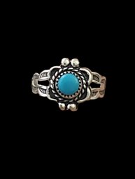 Vintage Native American Sterling Silver Turquoise Ring, Size 4