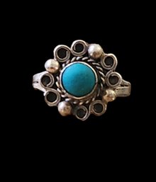 Vintage Native American Sterling Silver Turquoise Ring, Size 4