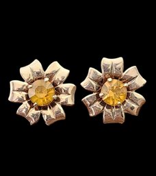 Vintage Sterling Silver Citrine Color Stone Screw On Earrings