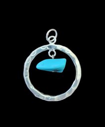 Vintage Sterling Silver Textured Turquoise Color Pendant