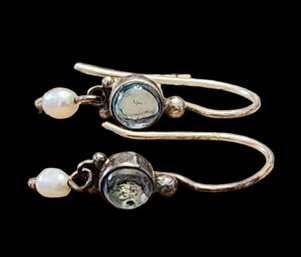 Vintage Sterling Silver Aquamarine Color Dangle Earrings