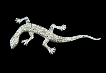 Vintage Designer Sterling Silver Sparkly Lizard Gecko Brooch/Pin