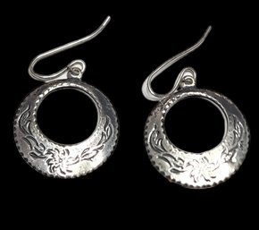 Lovely Silver Tone Engraved Earrings