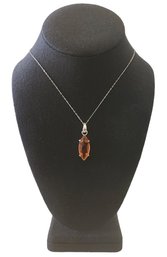 Vintage Sterling Silver Amber Color Stone Necklace